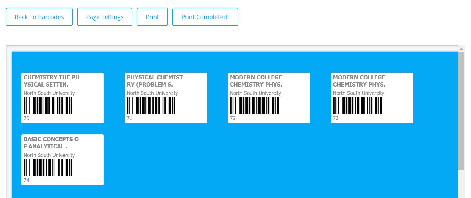 Barcode Labels print barcodes page