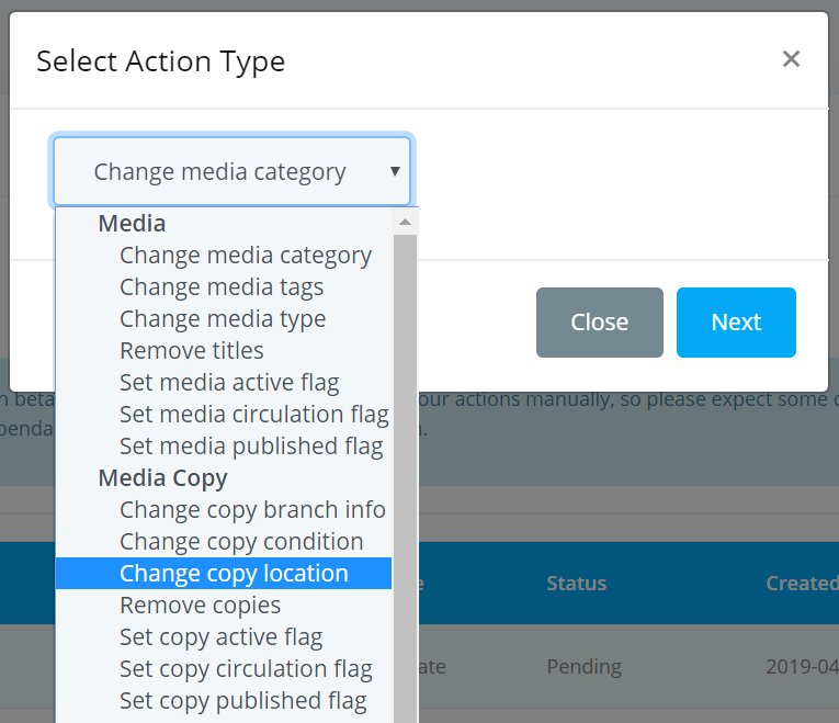 Bulk Actions change copy location