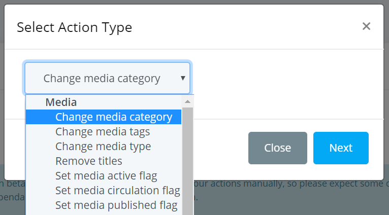 Bulk Actions select media type