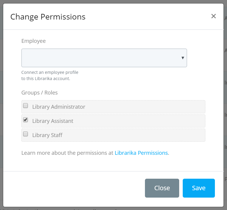 Users change permissions page