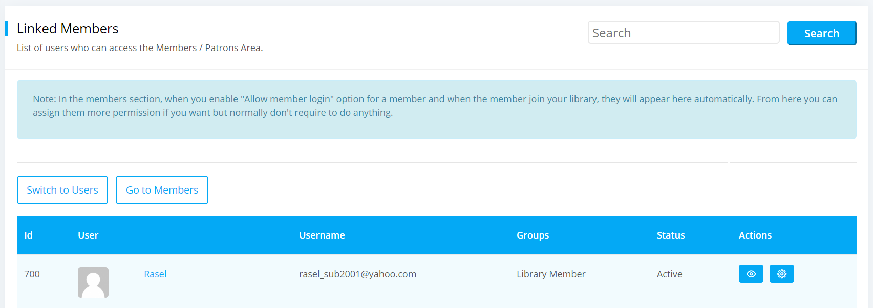 Users linked members page