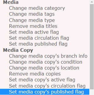 Bulk Actions media copys published flag