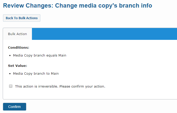 Bulk Actions select review changes in branch info