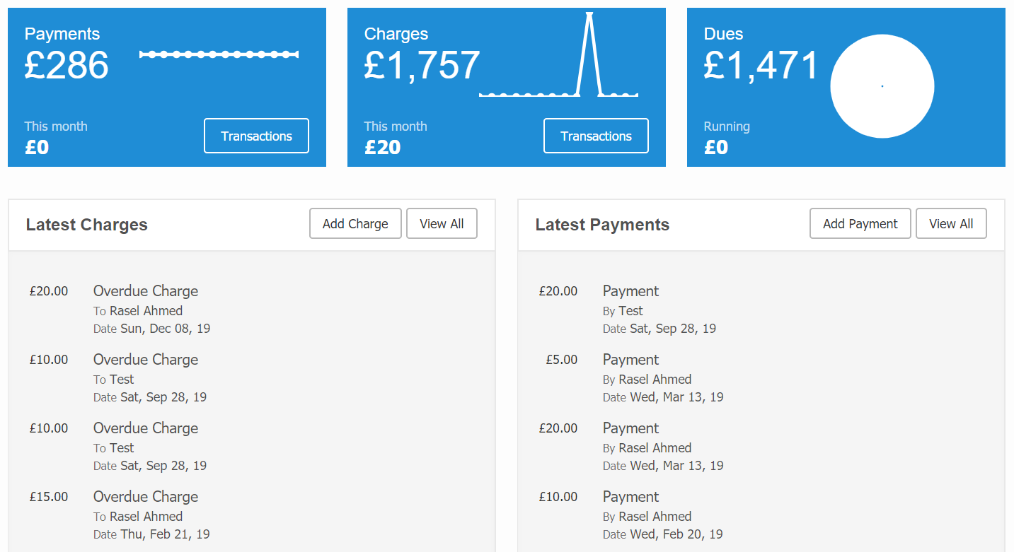 Fees & Payments main page