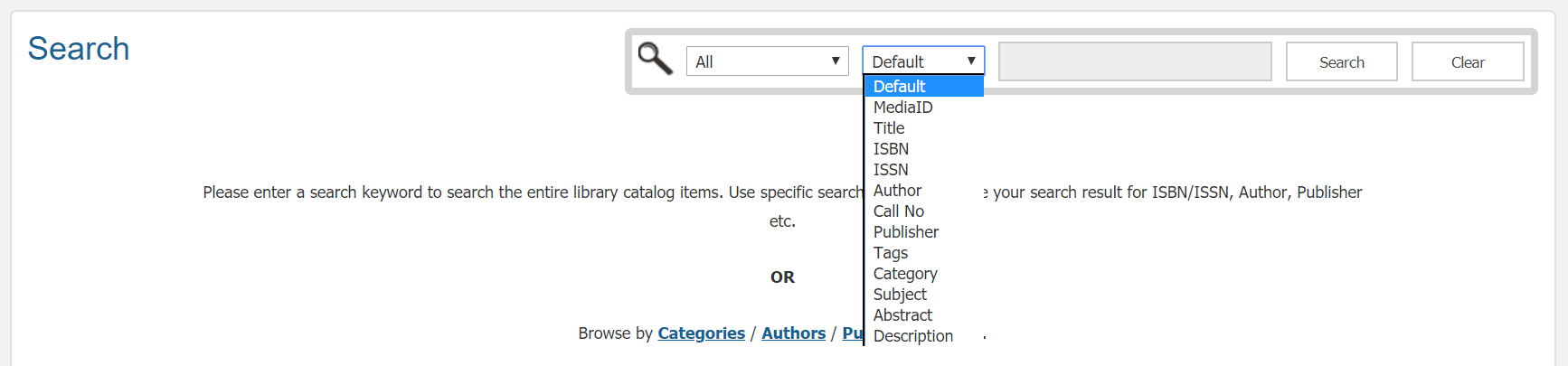 OPAC catalog search page