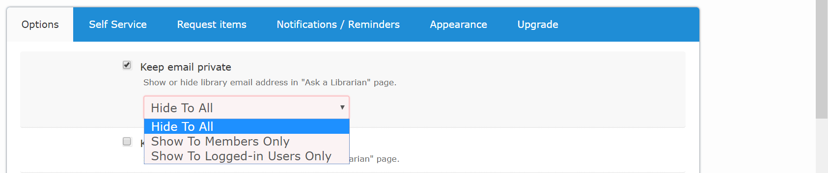 Library preference option form